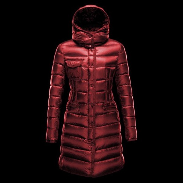 Moncler Donna lungo Giù cappotto caldo rosso Presa M1074